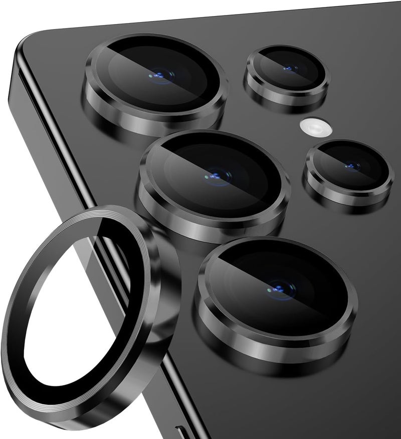 CloudValley for Samsung Galaxy S25 Ultra Camera Lens Protector, 9H Tempered Glass + Aluminum Alloy Individual Lens Protective Ring, [1 Second Installaion] Ultra-HD Glass Cover,Titanium Black - Image 1